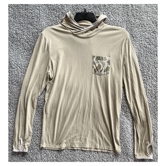 Free Fly Men’s Medium Beige Bamboo Lightweight Hoodie with Camouflage Pocket - Picture 1 of 12